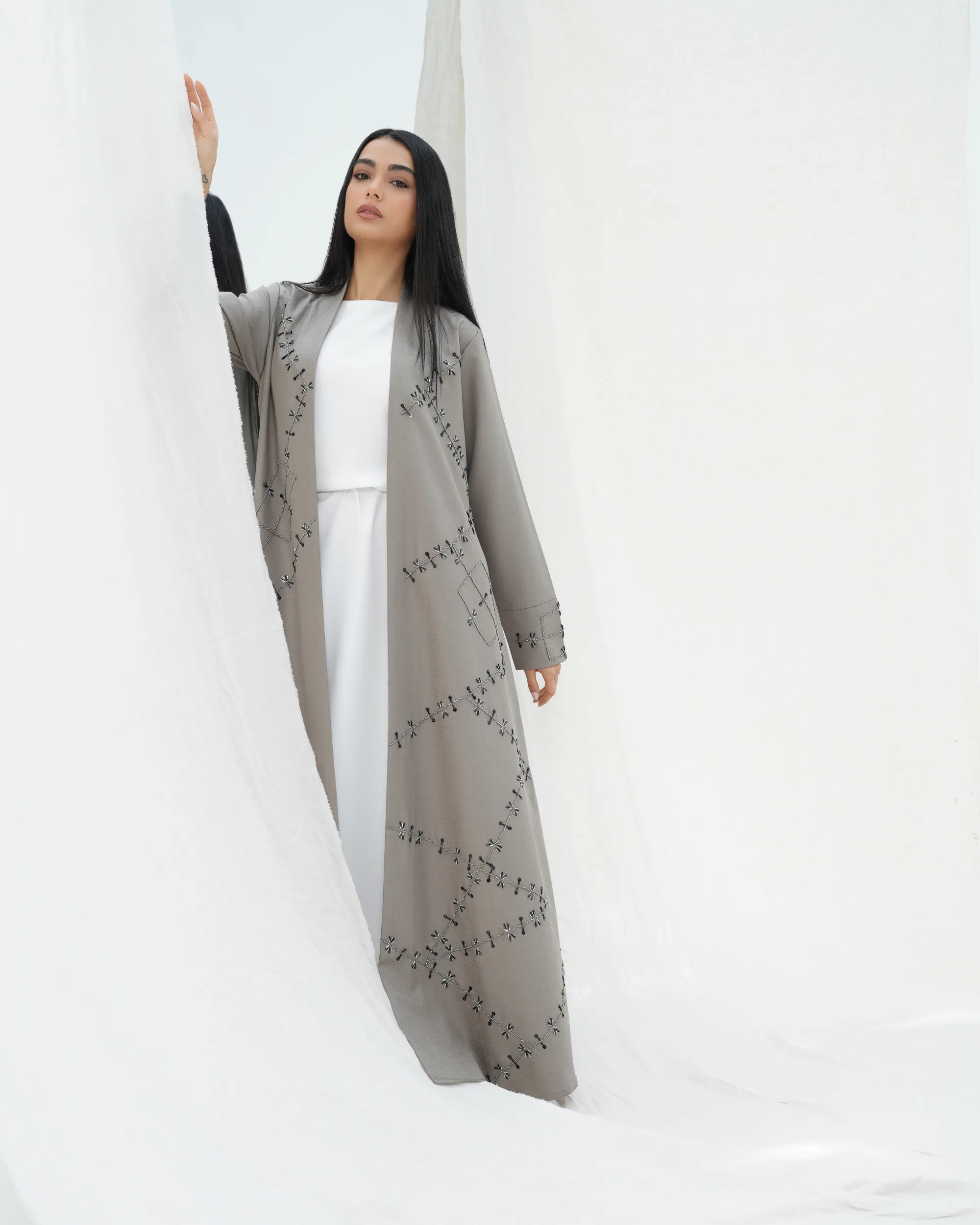 Greige Crystal Crep Abaya