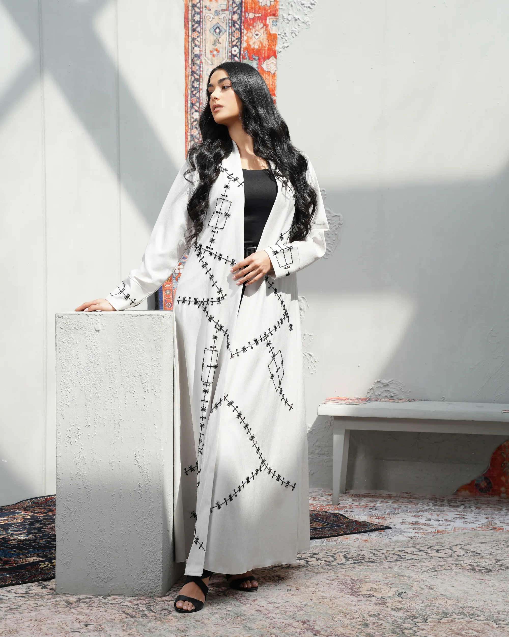 White Crystal Crep Abaya