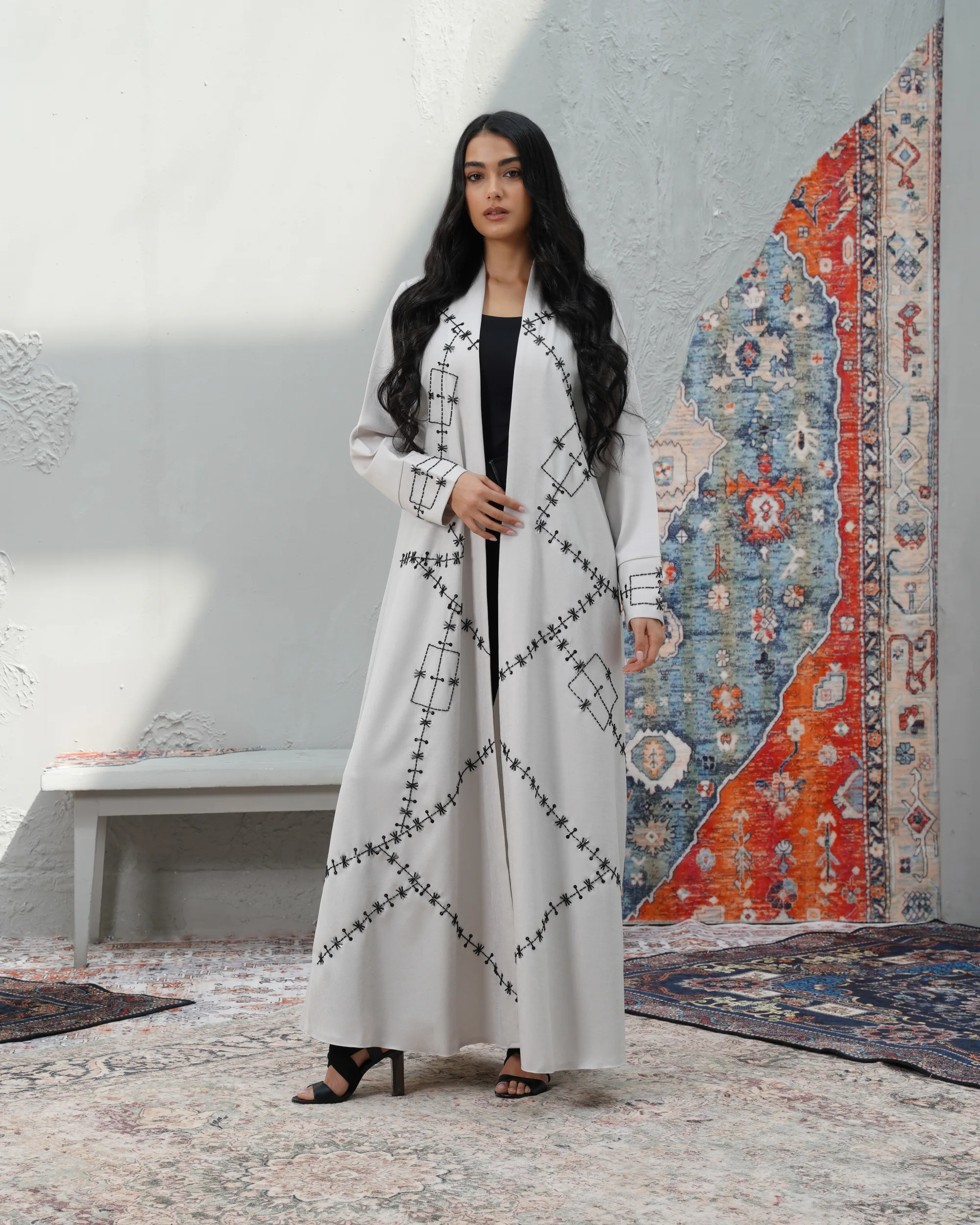 White Crystal Crep Abaya